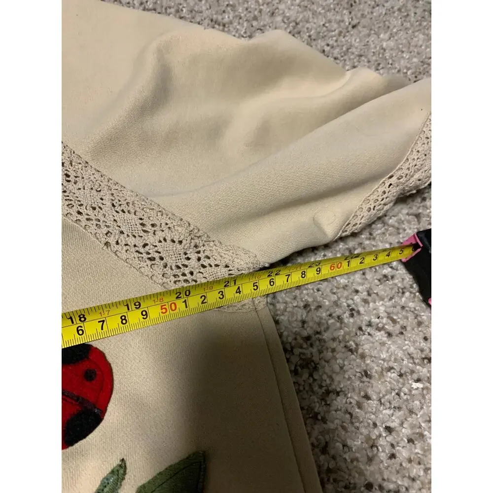 Custom Upcycled “What You Water Grows” Patchwork Sweater Ladybug Flower M